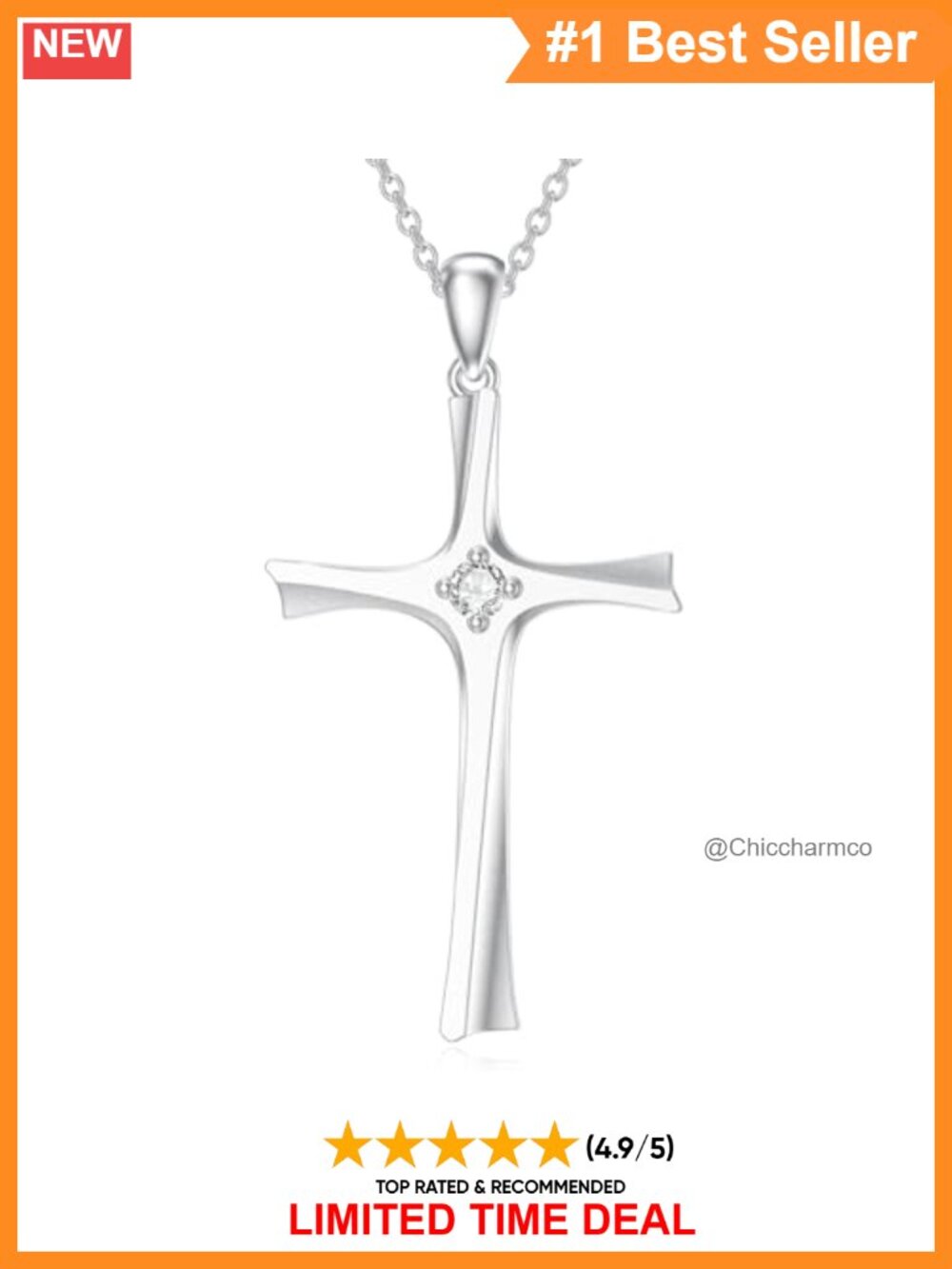 Sterling Silver Lab Grown Diamond Cross Pendant Necklace 18in